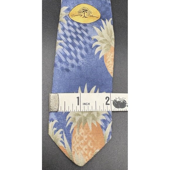 TOMMY BAHAMA Tie Men's 100% Silk 61" Yellow Blue Green Floral Trees Scenic GUC - Picture 9 of 9